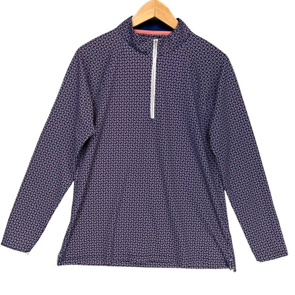 Peter Millar Crown Sport Womens Perth Performance Pullover Top Blue Print Large - Picture 1 of 7